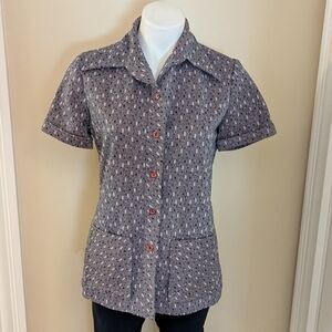 Vintage 1970s gray speckled button down top size S